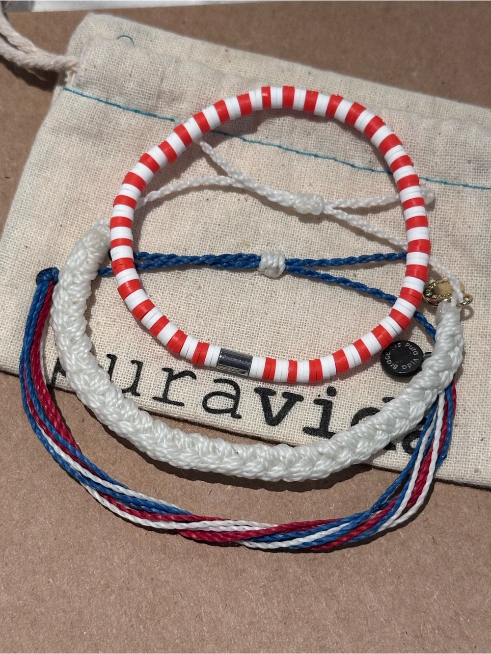 PURA VIDA America 3 piece Unisex Red, White & Blue Bracelet Set NEW🇺🇸